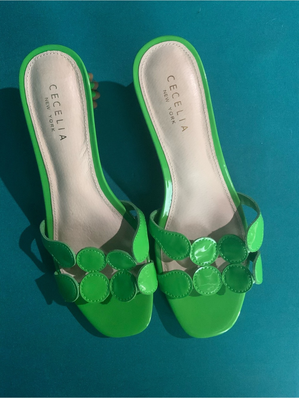 CECILIA NEW YORK Lime Green Patent Leather Slide Mules